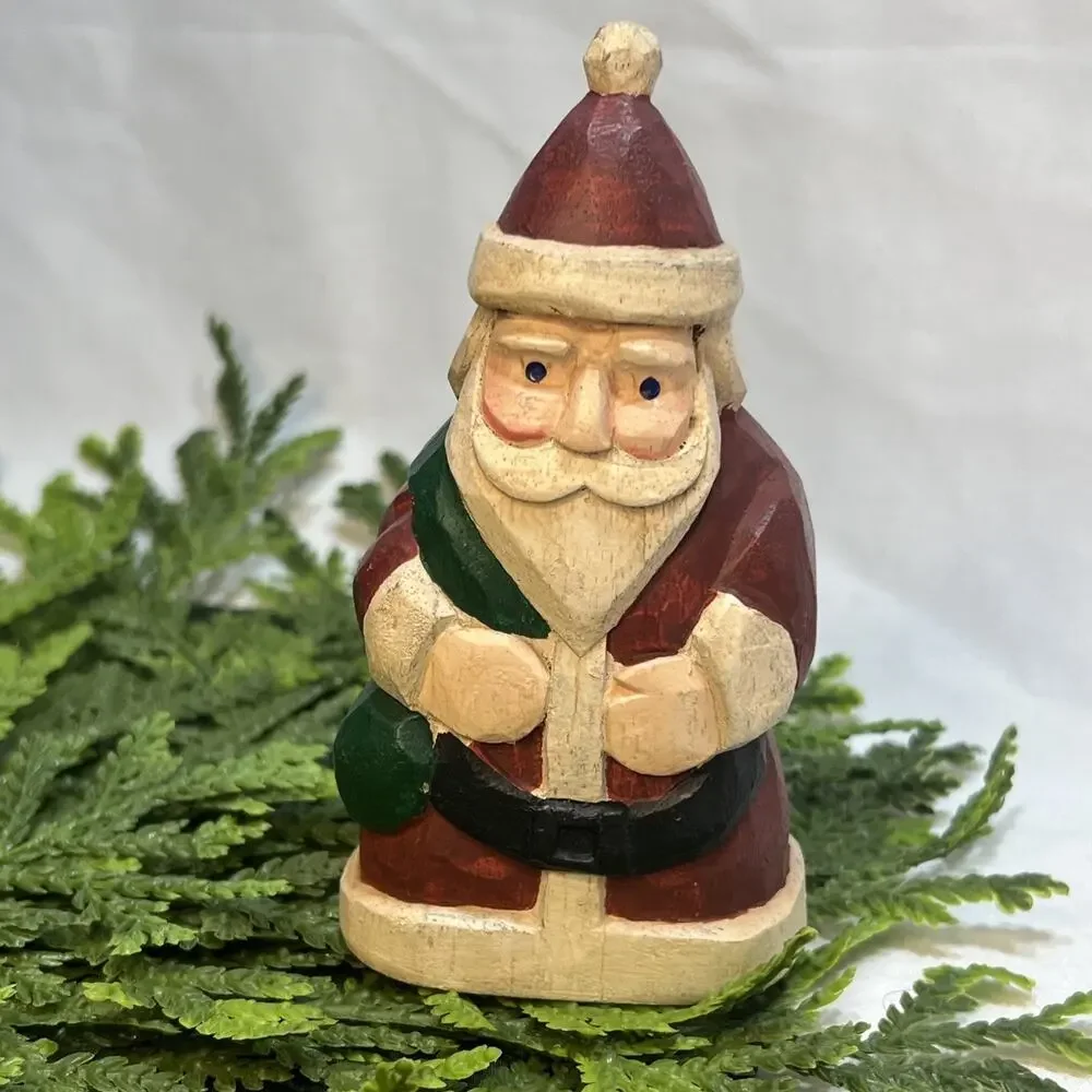 Hand Carved Painted Wood Santa By Ron Ransom Angelworks Folk Art Primitive
